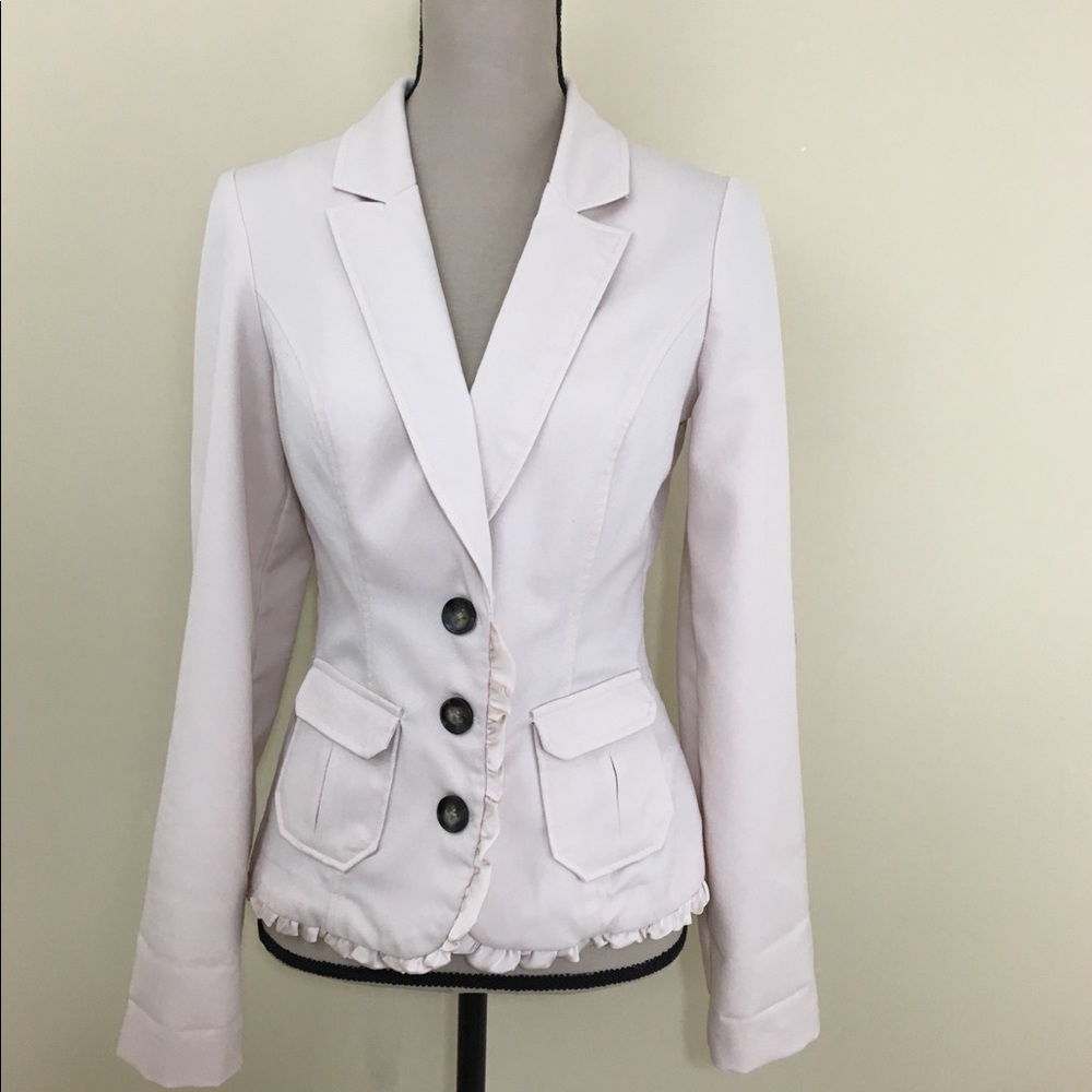 Maurices Fitted Stretch Ruffle Jacket in Blush